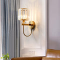 Cylindrical Crystal Wall Lighting Postmodern 1 Head Gold Finish Sconce with Curved Arm
