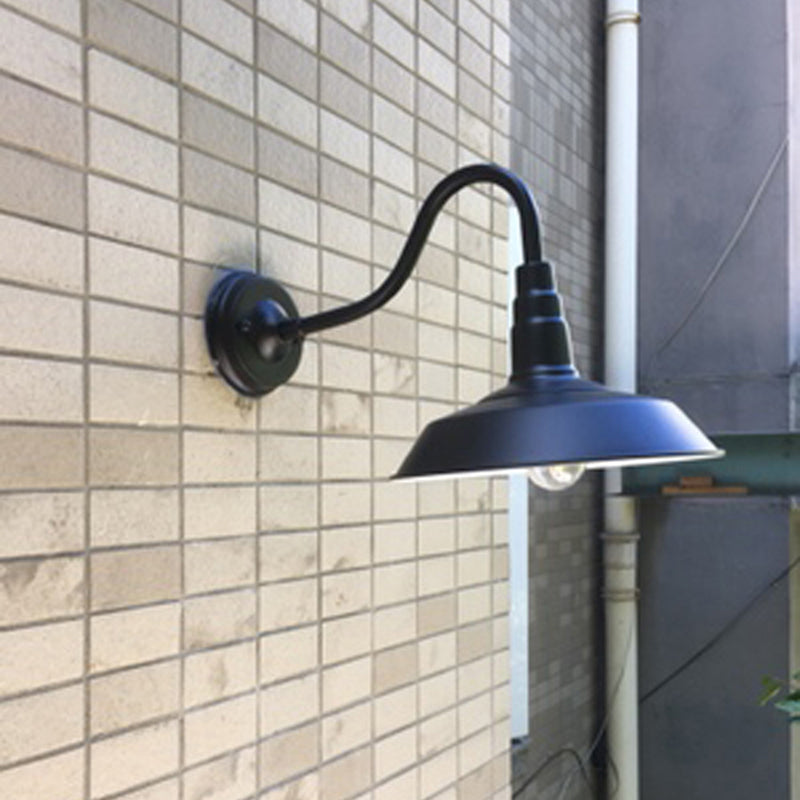 1-Bulb Gooseneck Wall Lamp Industrial Metal Wall Mounted Light with Barn Shade for Outdoor