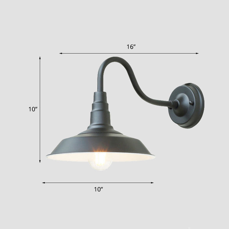 1-Bulb Gooseneck Wall Lamp Industrial Metal Wall Mounted Light with Barn Shade for Outdoor