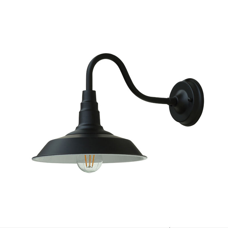 1-Bulb Gooseneck Wall Lamp Industrial Metal Wall Mounted Light with Barn Shade for Outdoor