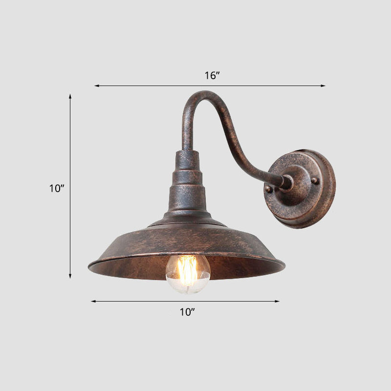 1-Bulb Gooseneck Wall Lamp Industrial Metal Wall Mounted Light with Barn Shade for Outdoor