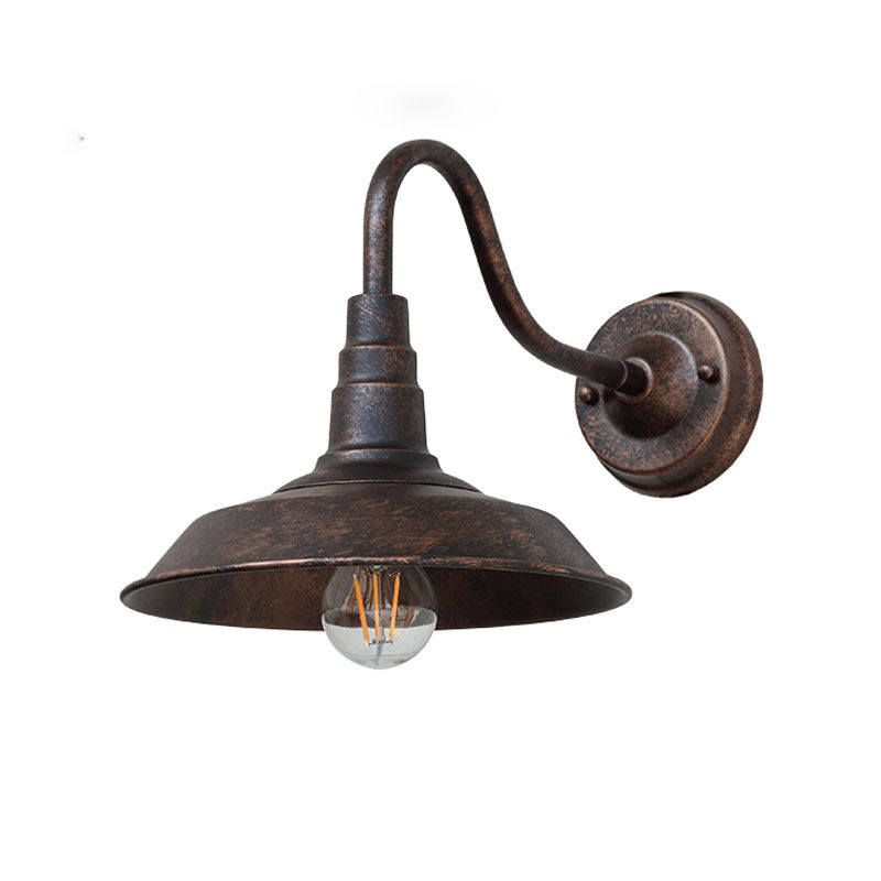 1-Bulb Gooseneck Wall Lamp Industrial Metal Wall Mounted Light with Barn Shade for Outdoor