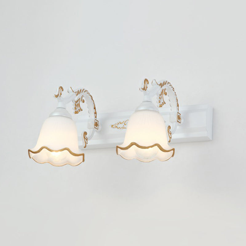 Floral Bathroom Vanity Wall Light Fixture Vintage Style Opal Glass Wall Sconce Lighting