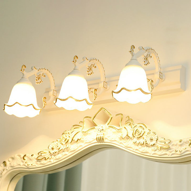 Floral Bathroom Vanity Wall Light Fixture Vintage Style Opal Glass Wall Sconce Lighting