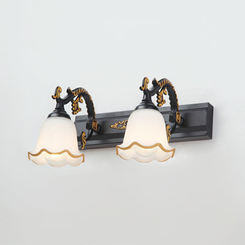 Floral Bathroom Vanity Wall Light Fixture Vintage Style Opal Glass Wall Sconce Lighting