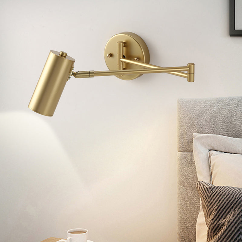 Tubular Bedside Wall Mounted Reading Lamp Metal 1 Bulb Postmodern Wall Light with Extendable Arm