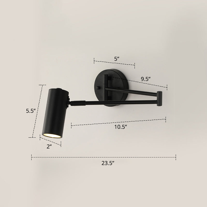 Tubular Bedside Wall Mounted Reading Lamp Metal 1 Bulb Postmodern Wall Light with Extendable Arm