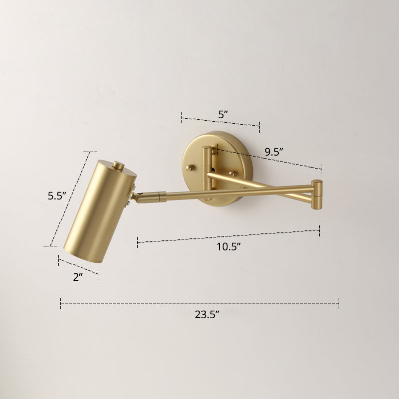 Tubular Bedside Wall Mounted Reading Lamp Metal 1 Bulb Postmodern Wall Light with Extendable Arm