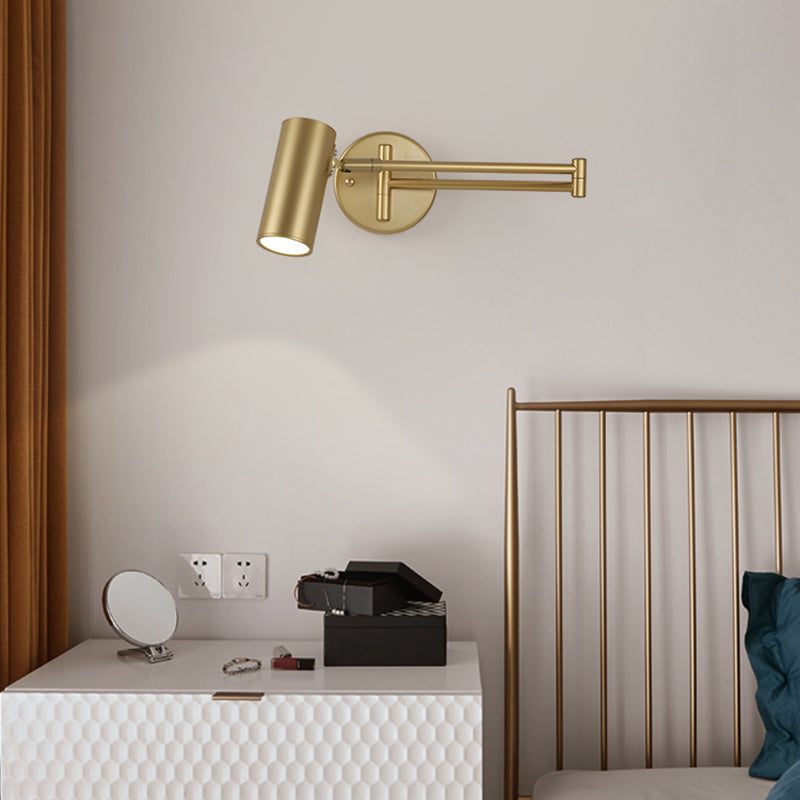 Tubular Bedside Wall Mounted Reading Lamp Metal 1 Bulb Postmodern Wall Light with Extendable Arm