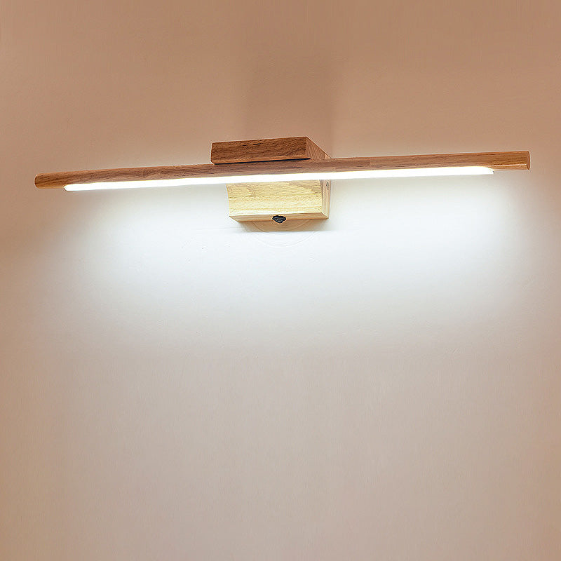 Slim Wood Vanity Sconce Lamp Modernist Led Beige Wall Mounted Light Fixture in White/Warm Light