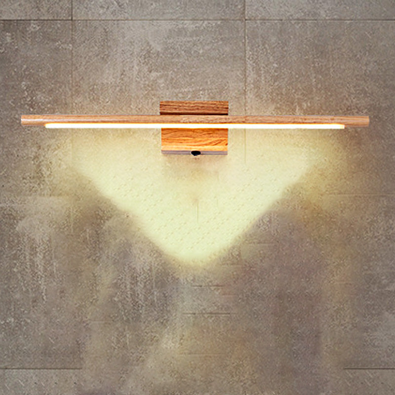 Slim Wood Vanity Sconce Lamp Modernist Led Beige Wall Mounted Light Fixture in White/Warm Light