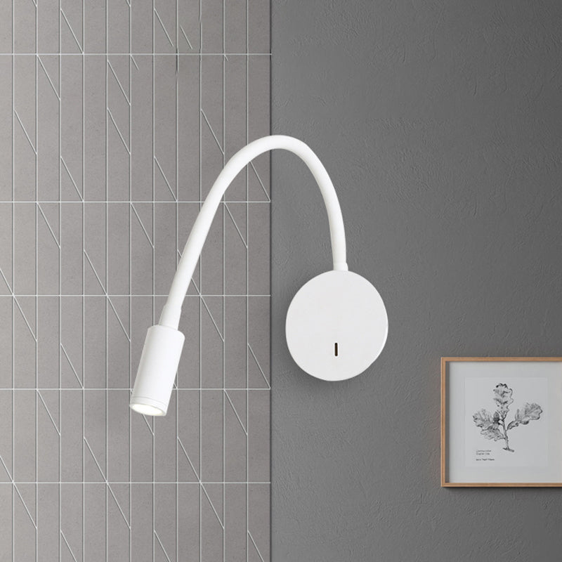Adjustable Cylinder Reading Wall Light Contemporary Silicone and Metal LED Black/White Sconce Lamp