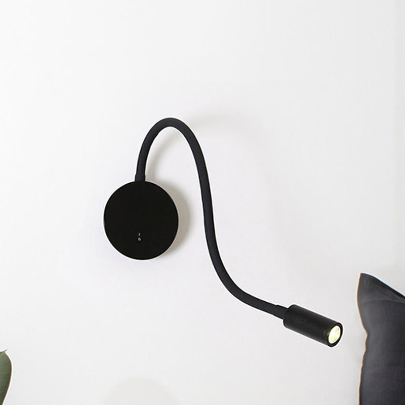 Adjustable Cylinder Reading Wall Light Contemporary Silicone and Metal LED Black/White Sconce Lamp
