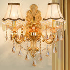 Victorian Candle Wall Sconce Lighting Metal Wall Mount Light with Shade and Crystal Decor