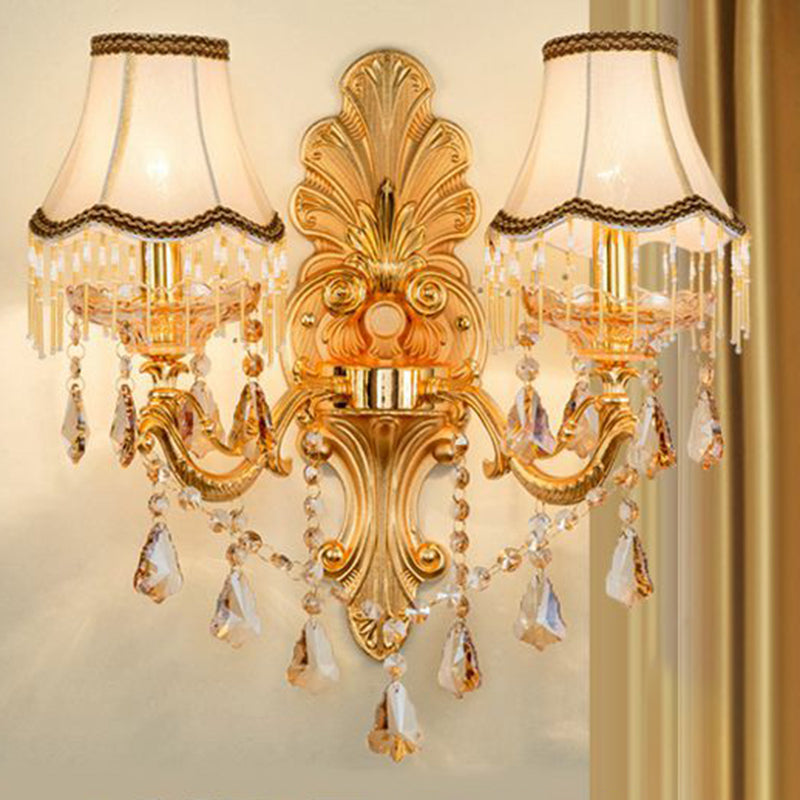Victorian Candle Wall Sconce Lighting Metal Wall Mount Light with Shade and Crystal Decor