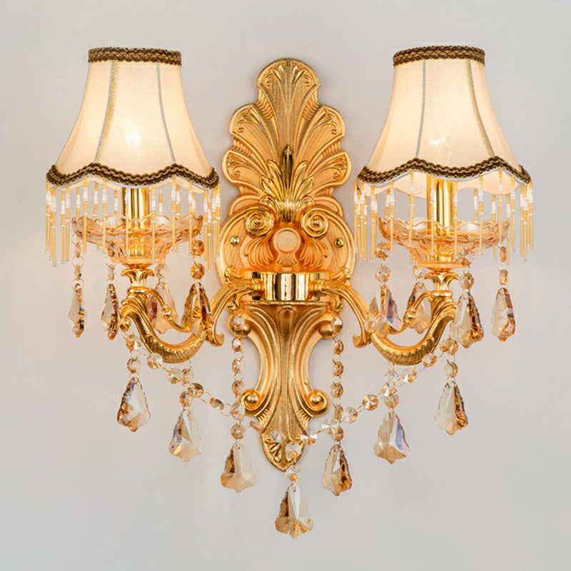 Victorian Candle Wall Sconce Lighting Metal Wall Mount Light with Shade and Crystal Decor