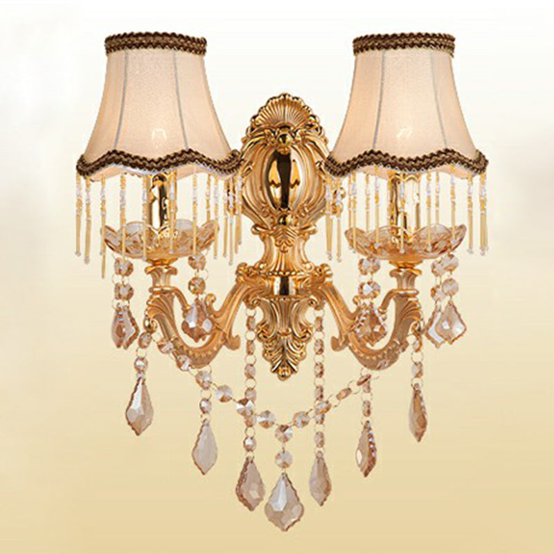 Victorian Candle Wall Sconce Lighting Metal Wall Mount Light with Shade and Crystal Decor