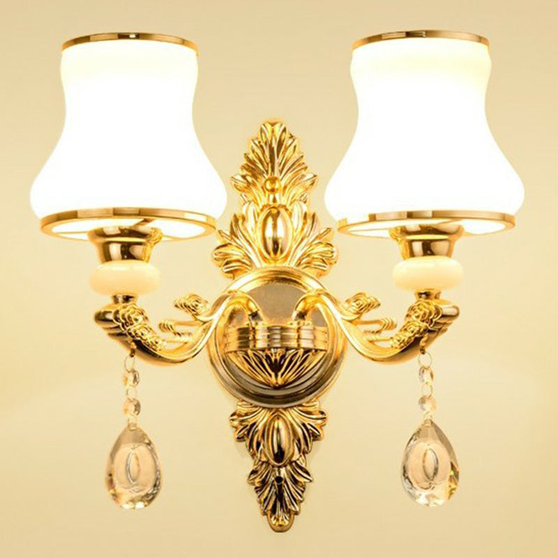 Victorian Candle Wall Sconce Lighting Metal Wall Mount Light with Shade and Crystal Decor