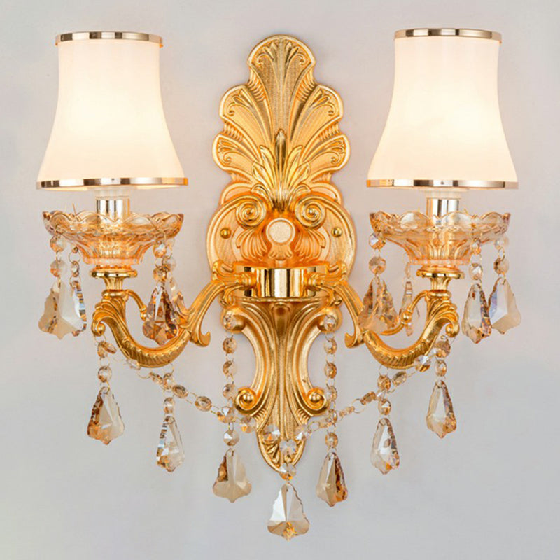 Victorian Candle Wall Sconce Lighting Metal Wall Mount Light with Shade and Crystal Decor