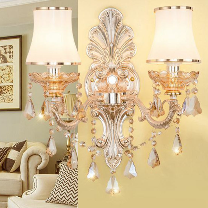 Victorian Candle Wall Sconce Lighting Metal Wall Mount Light with Shade and Crystal Decor