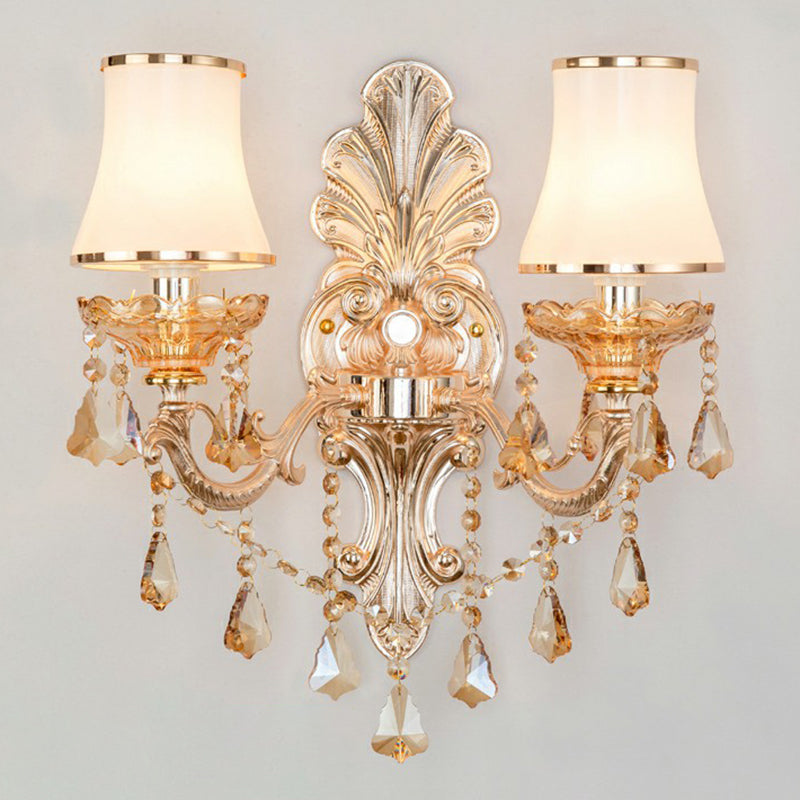 Victorian Candle Wall Sconce Lighting Metal Wall Mount Light with Shade and Crystal Decor
