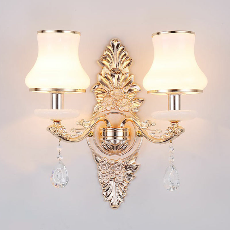 Victorian Candle Wall Sconce Lighting Metal Wall Mount Light with Shade and Crystal Decor
