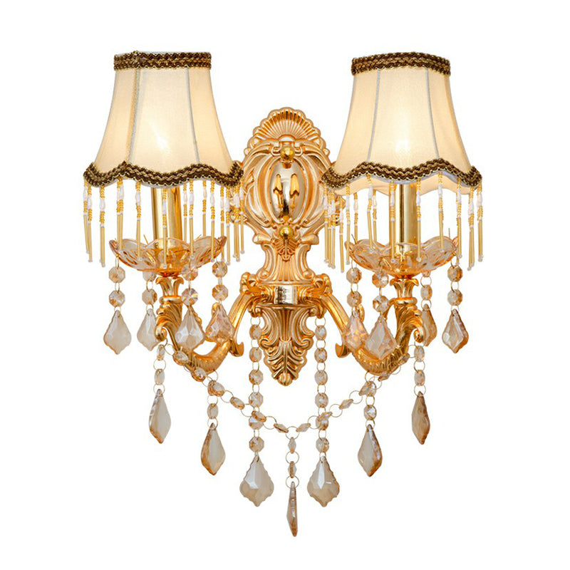 Victorian Candle Wall Sconce Lighting Metal Wall Mount Light with Shade and Crystal Decor