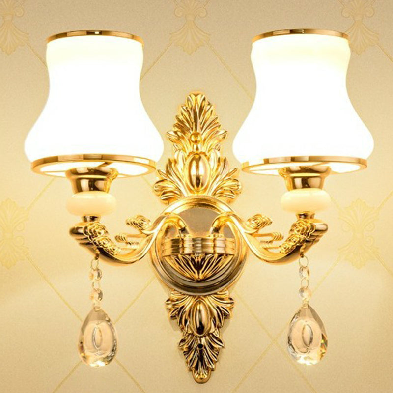 Victorian Candle Wall Sconce Lighting Metal Wall Mount Light with Shade and Crystal Decor