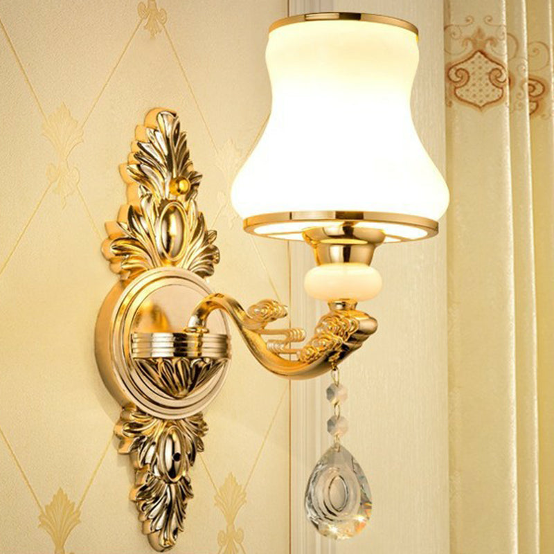 Victorian Candle Wall Sconce Lighting Metal Wall Mount Light with Shade and Crystal Decor