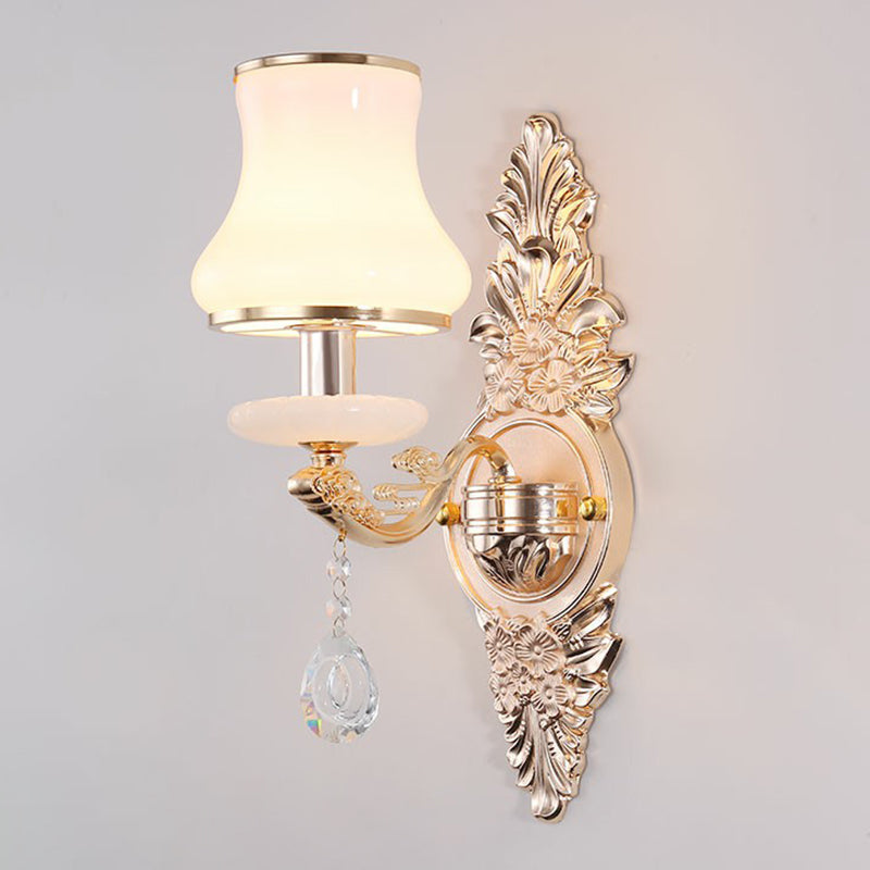 Victorian Candle Wall Sconce Lighting Metal Wall Mount Light with Shade and Crystal Decor