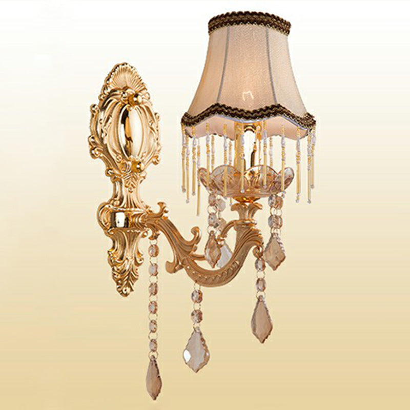 Victorian Candle Wall Sconce Lighting Metal Wall Mount Light with Shade and Crystal Decor