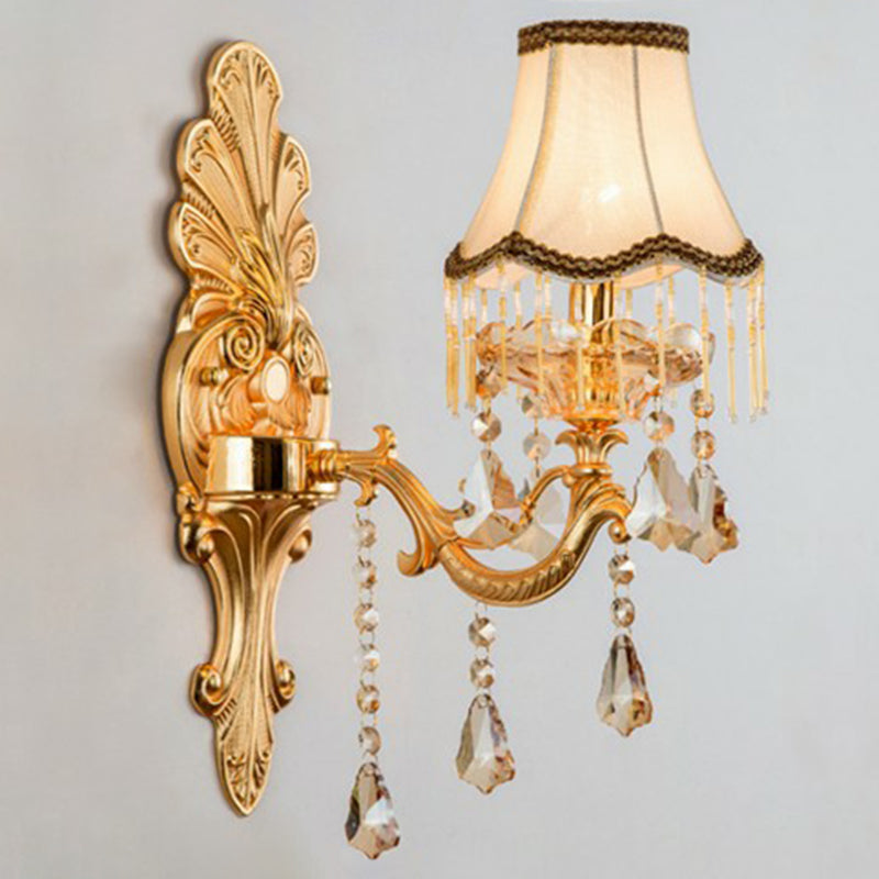 Victorian Candle Wall Sconce Lighting Metal Wall Mount Light with Shade and Crystal Decor