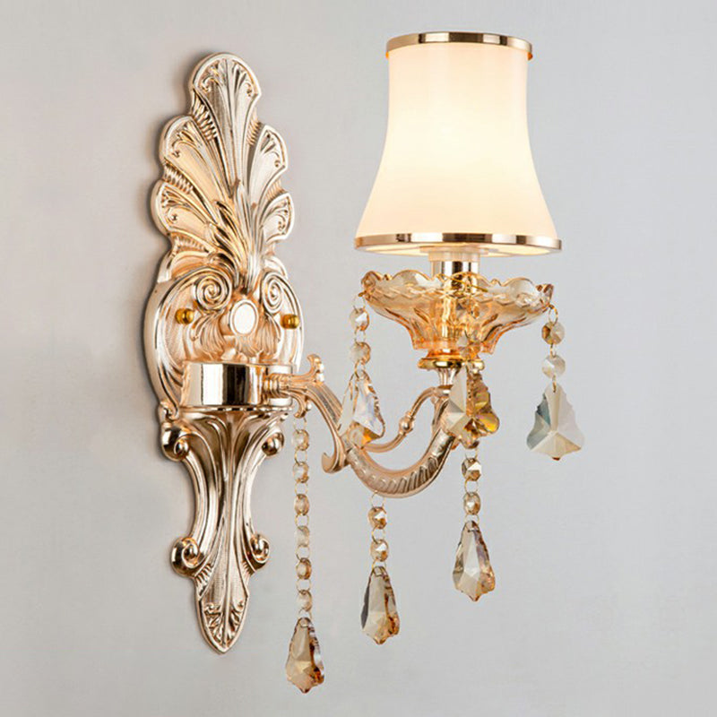 Victorian Candle Wall Sconce Lighting Metal Wall Mount Light with Shade and Crystal Decor
