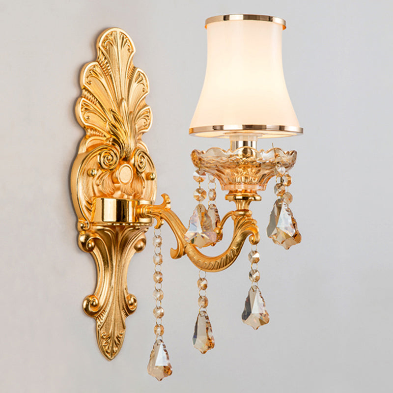 Victorian Candle Wall Sconce Lighting Metal Wall Mount Light with Shade and Crystal Decor