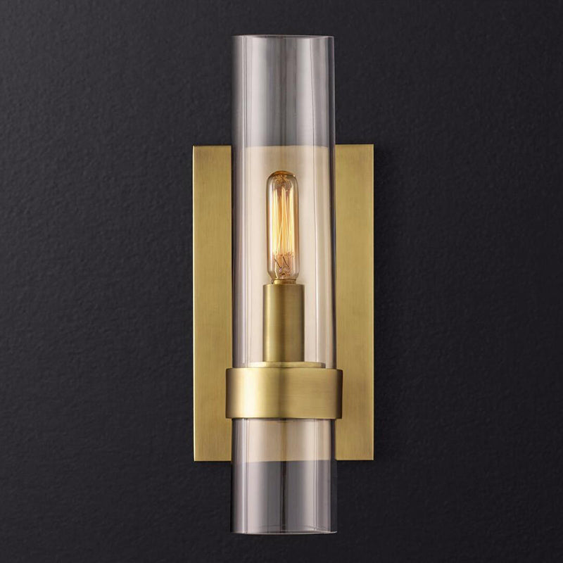Cylinder Sconce Light Traditionary Clear Glass 2.5"/5" Wide 1 Head Black/Brass Wall Lamp Fixture for Stair