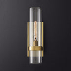 Cylinder Sconce Light Traditionary Clear Glass 2.5"/5" Wide 1 Head Black/Brass Wall Lamp Fixture for Stair