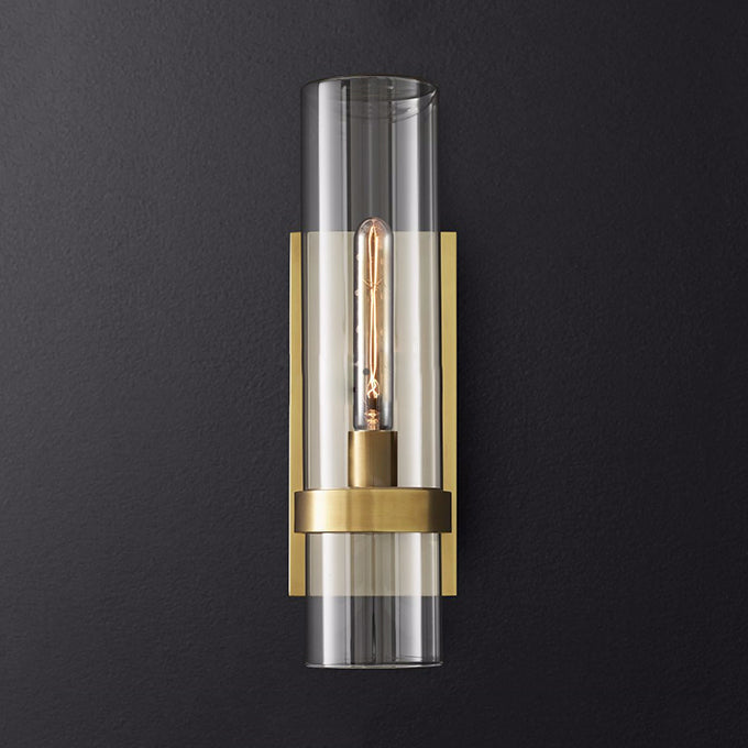 Cylinder Sconce Light Traditionary Clear Glass 2.5"/5" Wide 1 Head Black/Brass Wall Lamp Fixture for Stair
