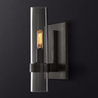 Cylinder Sconce Light Traditionary Clear Glass 2.5"/5" Wide 1 Head Black/Brass Wall Lamp Fixture for Stair