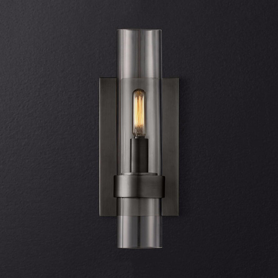 Cylinder Sconce Light Traditionary Clear Glass 2.5"/5" Wide 1 Head Black/Brass Wall Lamp Fixture for Stair