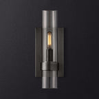Cylinder Sconce Light Traditionary Clear Glass 2.5"/5" Wide 1 Head Black/Brass Wall Lamp Fixture for Stair