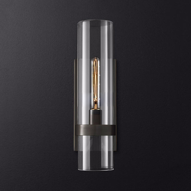 Cylinder Sconce Light Traditionary Clear Glass 2.5"/5" Wide 1 Head Black/Brass Wall Lamp Fixture for Stair