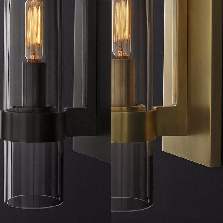Cylinder Sconce Light Traditionary Clear Glass 2.5"/5" Wide 1 Head Black/Brass Wall Lamp Fixture for Stair