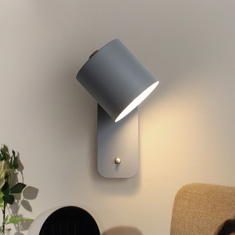 Swivelable Cylinder Reading Lamp Nordic Metal Single-Bulb Wall Light with Power Button