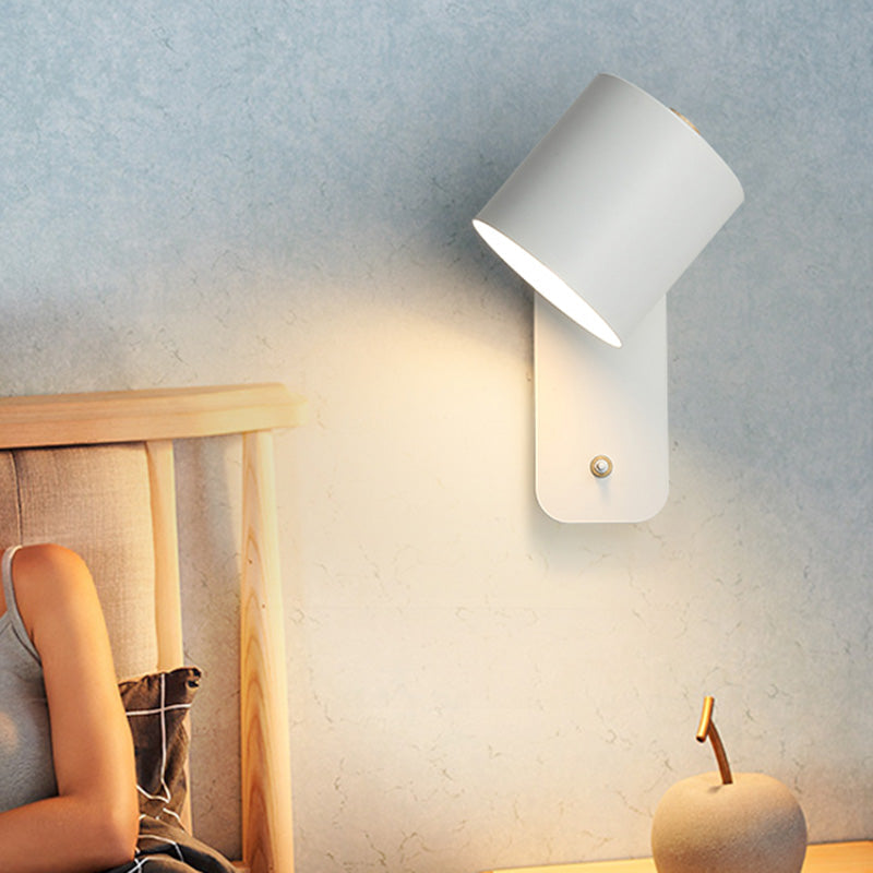 Swivelable Cylinder Reading Lamp Nordic Metal Single-Bulb Wall Light with Power Button