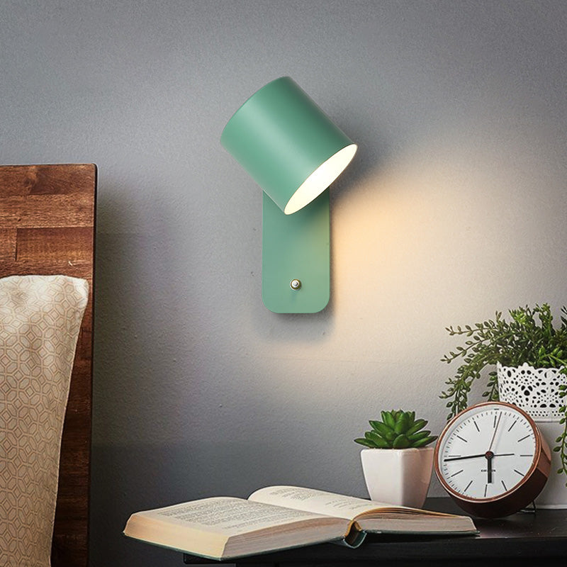 Swivelable Cylinder Reading Lamp Nordic Metal Single-Bulb Wall Light with Power Button