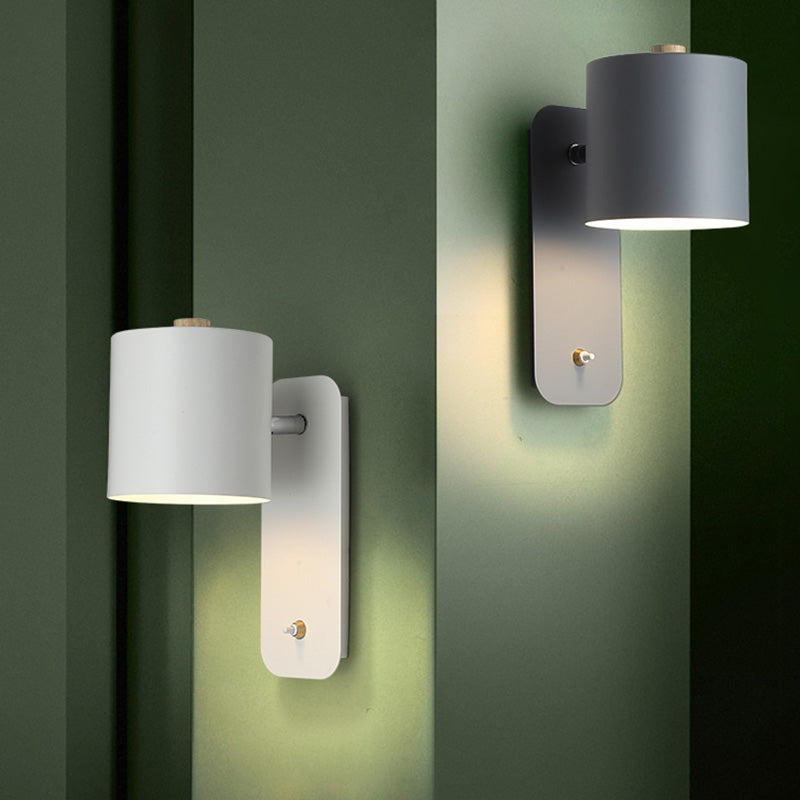 Swivelable Cylinder Reading Lamp Nordic Metal Single-Bulb Wall Light with Power Button