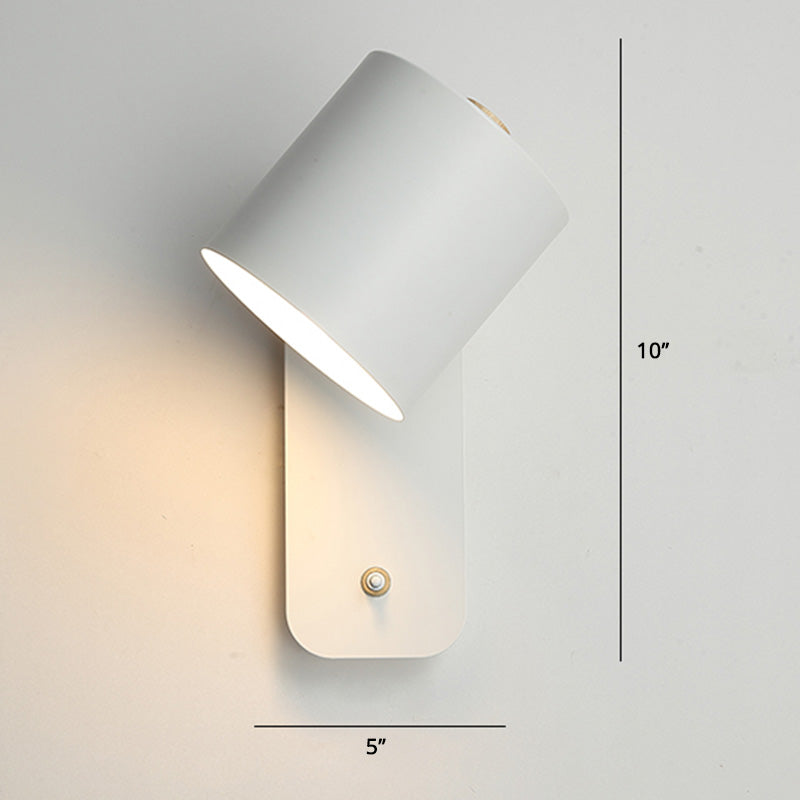 Swivelable Cylinder Reading Lamp Nordic Metal Single-Bulb Wall Light with Power Button