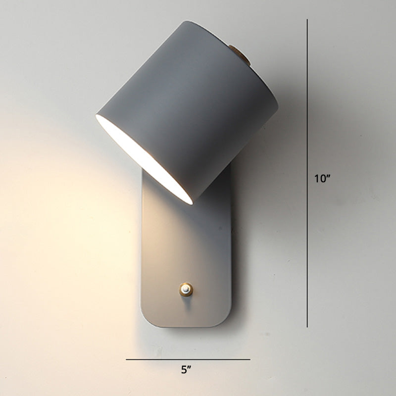 Swivelable Cylinder Reading Lamp Nordic Metal Single-Bulb Wall Light with Power Button