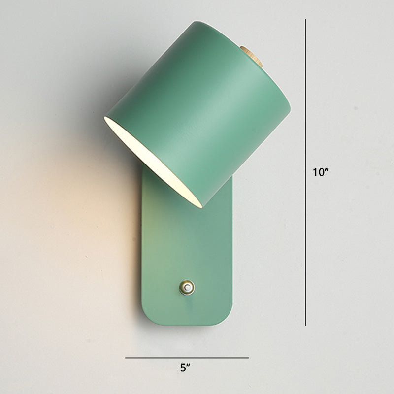 Swivelable Cylinder Reading Lamp Nordic Metal Single-Bulb Wall Light with Power Button