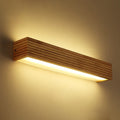Laminated Wood Rectangle Wall Light Minimalist Beige LED Sconce Fixture above Bed